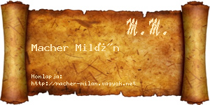 Macher Milán névjegykártya